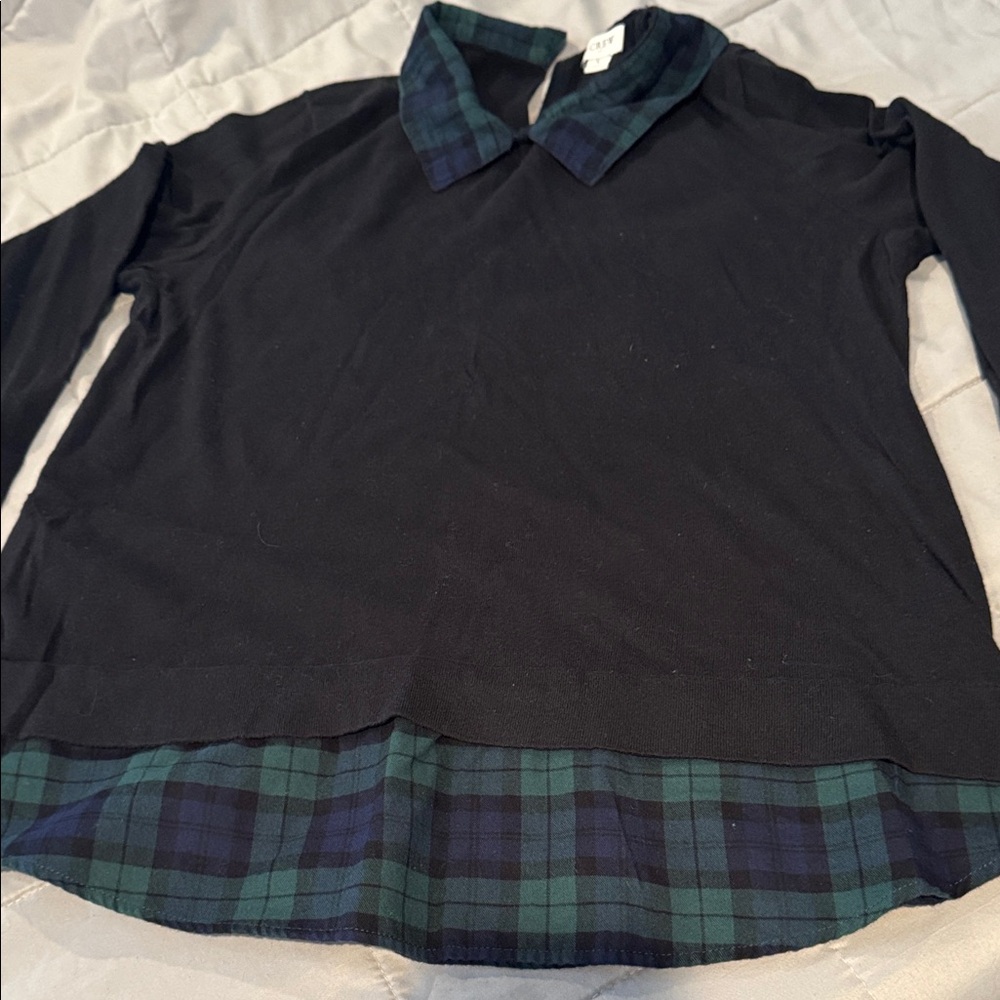 J. Crew Black and Green Plaid Tunic Top